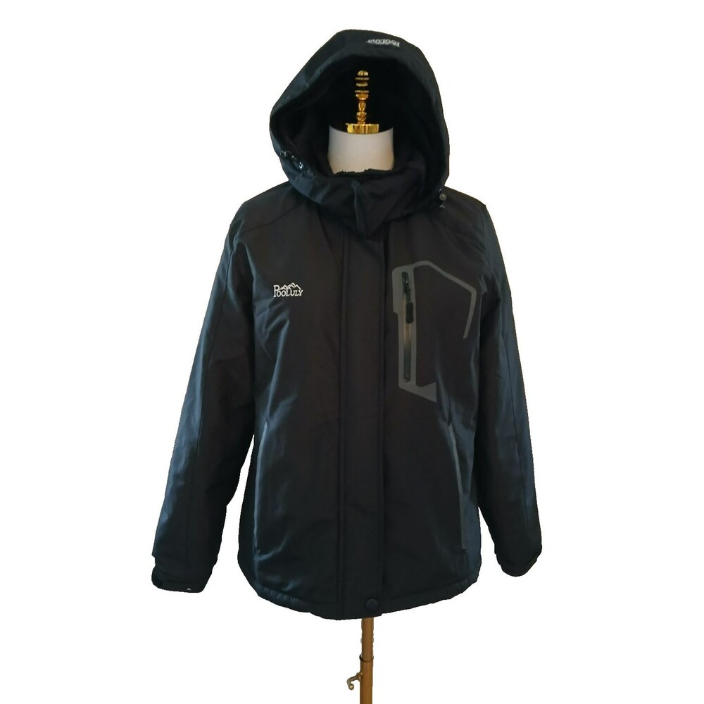 Pooluly Women's Ski Jacket Hooded Warm Winter Coat Size Small Black